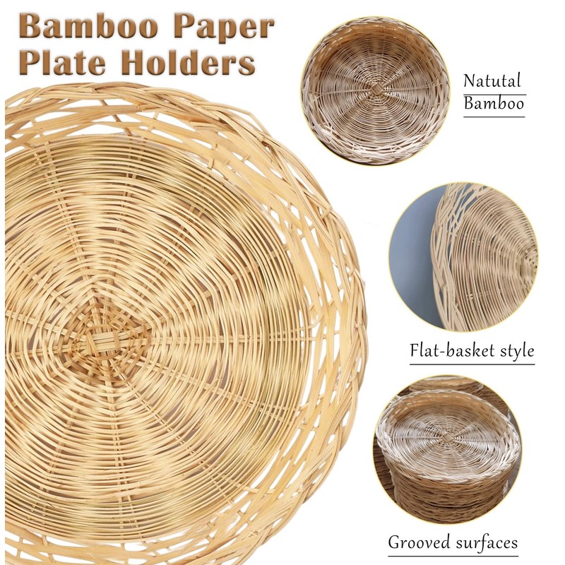 Cheardia 8 Pack Bamboo Paper Plate Holders, 10 Inches Reusable