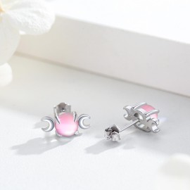 Triple Moon Goddess Earrings 925 Sterling Silver Cat Eye Wiccan Earrings Moon Stud Earrings Triple Moon Earrings Protection Earrings Magic Goddess Amulet Earrings Pagan Wiccan Jewelry for Women