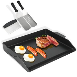 MOASKER Universal Cast Iron Griddle with Spatula Set, 18.6" x 14" Pre-Seasoned Nonstick Flat Top Grill Griddle Plate for All Gas & Charcoal Grills & Stove Top with Extra High Sidewalls & Grease Groove