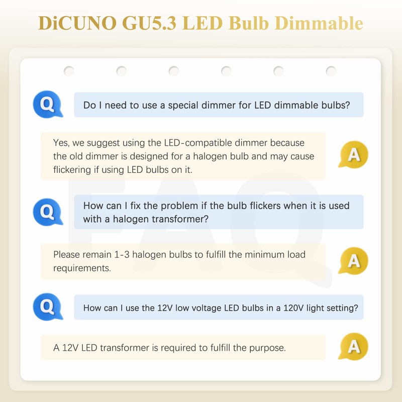 DiCUNO MR16 LED Bulbs Dimmable Daylight White 6000K 50W Halogen
