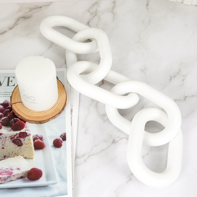 HMASYO White Wood Chain Link Decor, 5-Link Wooden Decorative Chain