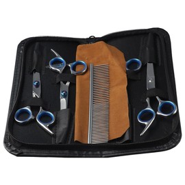 GetCoupon Dog Grooming Scissors, Stainless Steel 5 in 1 Dog Grooming Scissors, with Safety Round TipsProfessional Dog Grooming Kit(Blue)