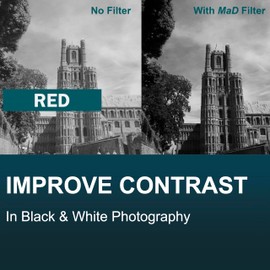 MaD Camera - 55mm Red Colour Correction Filter - Reduces Glare & Enhances Contrast - Premium Camera Lens Filter for DSLRs