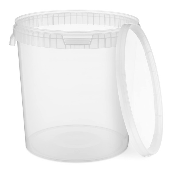 Bucket with Lid, 1 x 30 Litre, Transparent, Food-Safe, Stable, Airtight, Leak-Proof, Odourless, Plastic Storage Container with Handles, Empty, 1 Piece of 30 Litres