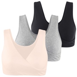 HIHOSSI Maternity Nursing Bras - Soft Cotton Sleep Bra for Pregnancy and Breastfeeding, Comfortable Wire-Free Design, Black+grey+apricot/3 Pack, Large