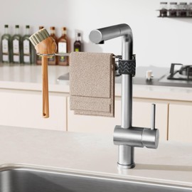 NiHome Heavy Duty Stainless Steel Kitchen Sink Faucet Towel Holder, Kitchen Faucet Rag Holder, Dish Rag Hanger Rack, Space-Saving Compact Dishcloth Organizer, Easy Installation & Rust Resistant