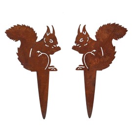 Flower Bed Stakes, Rust Decoration, Squirrel, Set of 2, Garden Stakes, Metal Flower Decoration, Pot Decoration