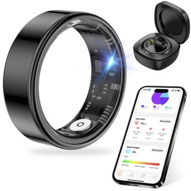 Thin Smart Ring for Fitness & Health Tracking -Heart Rate/Blood Oxygen Monitor, 5ATM Waterproof, Sleep Analysis, Pedometer -No APP Subscription Compatible with Smartphone (Black, 11)