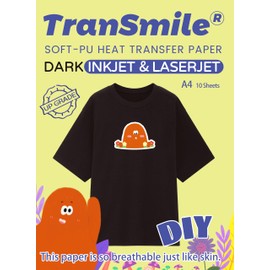 TRANSMILE PU-Dark Transfer Paper Printable Heat Transfer Vinyl Black Fabric A4 10 Sheets Iron on Transfers for Inkjet & Laser Printer, Bright and Washable，No Smudging (TS-H-D3.0-10)