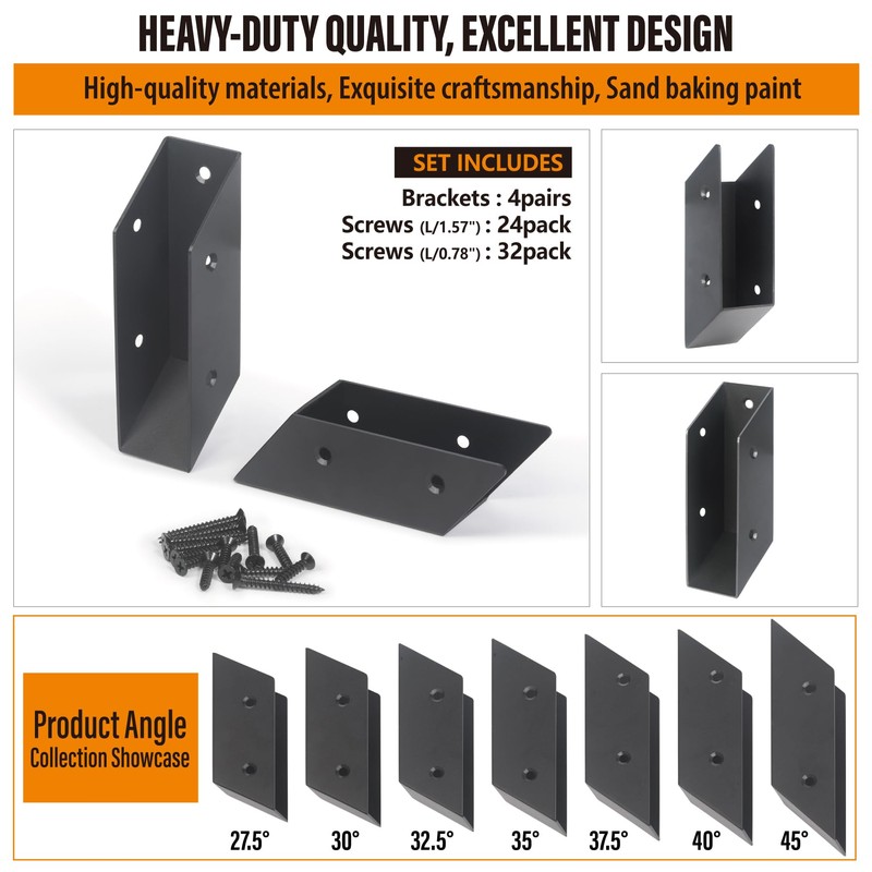 WOCEPU 37.5°Stair Angle Stainless Steel Deck Railing Brackets Connectors for