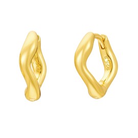 Brandlinger ® Earrings 925 silver. Asymmetric hoop earrings, gold, curved, jewellery, ladies, 18 carat (silver and gold), for women and girls., Yellow Gold