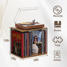1 Cube Record Holder Turntable-Compatible Desktop,DIY Stackable Vinyl Record Storage 50-70 Records Album Storage Box Cube Wooden Organizer Crate Records Cabinet Record Vinyl Storage