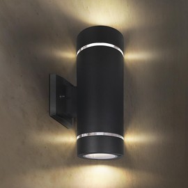 ASD 2 Light LED Indoor & Outdoor Wall Light Fixture | 18W 1180LM 3000K-5000K 100-277V Cylinder Up Down Lights | Dimmable Exterior Wall Sconce | Front Door, Porch, Patio | Ringed Black, ETL