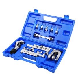 Kit de herramientas de acampanado y prensado único de Wostore – Acampanado de 45° para HVAC, líneas de freno y tubos de cobre de refrigeración | Juego de 11 piezas con cortador de tubos, llave de