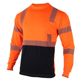 FONIRRA Safety Reflective High Visibility T Shirts for Men with Long Sleeve Construction Work Shirts ANSI Class 3(Orange,M)