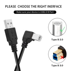 YACSEJAO USB Printer Cable 90 Degree USB 2.0 A Male to B Male Printer Scanner USB B Cable Cord with 480Mbps High Speed Printing, 1.5M(Left Angle)