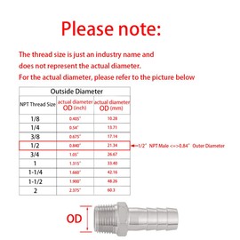 Happyreise Stainless Steel Hose Barb Fitting,1" Hose Barb to 1/2" Male NPT, for Water Fuel Air (Pack of 2)