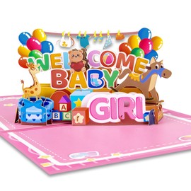 GREETING ART New Baby Girl Card, Pop Up Baby Shower Card for Girl, Welcome New Baby Girl, Congratulations Baby Card,Welcome Home Baby Shower Card