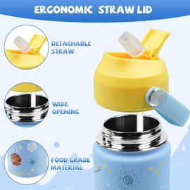 AMFUN 350ml /12oz Kids Insulated Water Bottle with Straw Lid,Small Flask Vacuum Insulated,Upgraded Leak Proof Lid With Straw & Handle for Boys Girls Toddler Hot Cold Drinks,BPA-Free（Space Model）