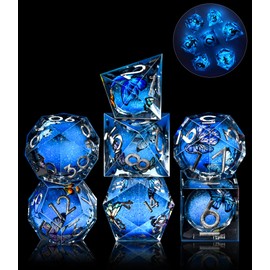 AUSTOR Liquid Core Butterfly Resin DND Dice Set, 7-Die Glow in The Dark Dice Sharp Edge Polyhedral Dice Luminous Dice Role Playing Dice for Dungeons and Dragons RPG MTG Table Games