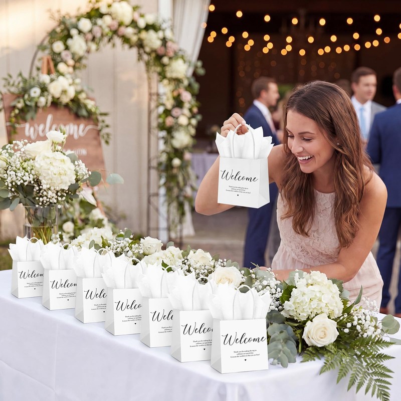 Silkfly 24 Pack Mini White Paper Gift Bags with Handles