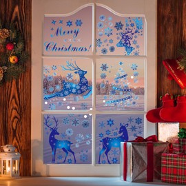 200+ Pieces Christmas Window Clings, Christmas Deer and Snowflake Window Stickers, Christmas Snowflake Window Decorations, Removable Window Decals, Christmas Party Decorations