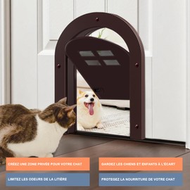 Wordcam Cat Door Interior Door, 2-Way Interlock for Indoor Cats up to 20 lbs, Pet Doors for Cats, Kittens and Small Dogs (Brown)