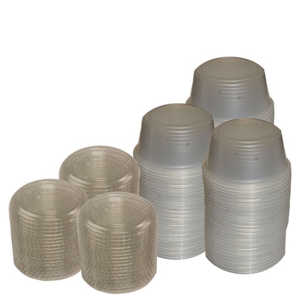 Primebaker Disposable Translucent Plastic Cups with Lids, 100 Count - 3 1/4 Ounce