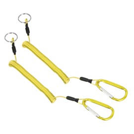 PATIKIL 3.3ft Fishing Tool Lanyard, 2 Pack Safety Cord Spiral Lanyard Tether Retractable with Metal Clip Keychain for Boating Kayak, Yellow