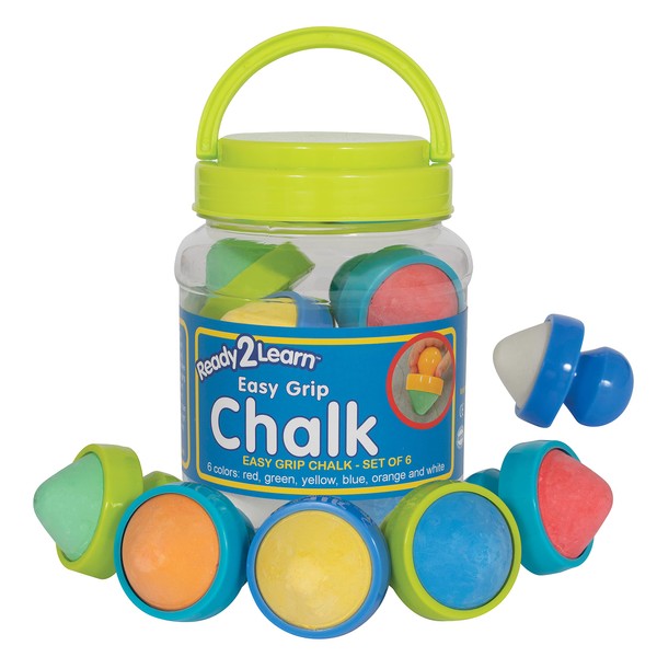 READY 2 LEARN Easy Grip Chalk - 6 Colors - 18m+ - Non-Toxic Toddler Sidewalk Chalk - Easiest to Hold - Refills Available