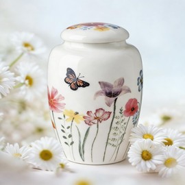 Zglmydrem.yn Small Urns for Human Ashes Keepsake, Urn for Ashes for Women, Ceramic Urns for Cremation, Funeral,Home- Handcrafted Keepsake, UP to 20 Cubic inches (Wildflower)