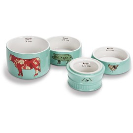 Pavilion Gift Company Live Simply Bee Chicken Pig and Cow Measuring Cups, Teal
