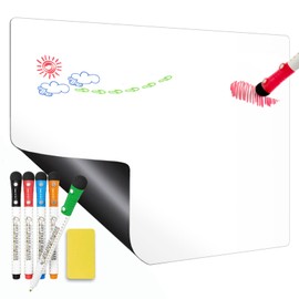 Magnetic Dry Erase Board for Fridge Flexible Whiteboard Sheet for Kitchen Refrigerator with Stain Resistant Writing Surface. Inclues 5 Dry Erase Markers 1 Eraser