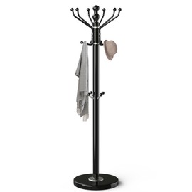 OIRUMIE Modern Coat Rack with Natural Marble Base, Metal Freestanding Coat Rack with 16 Hooks, Sturdy Coat Rack Stand for Hanging Scarf, Bag, Jacket, Standing Coat Hall Tree Hanger Holder Stand