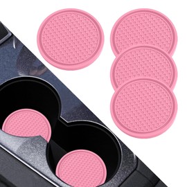 Arwrilt 4 PCS Car Cup Holder Coaster, Non-Slip Silicone Car Coasters, 2.75" Honeycomb Shap Coasters Insert, Fashion Cup Mats for Mans and Womens, Universal Interior Accessories for Cars (Pink)