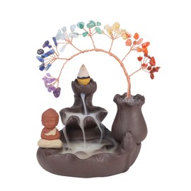 GEHECRST Backflow Incense Burner 7 Chakra Stone Tree of Life and Buddha Decoration Money Tree Feng Shui Tree Decoration Incense Holder Incense Holder for Lucky Charm Room Table Office Decoration