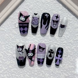 [Overseas] Kuromi Nail Sticker Y2K Hot Girl Style Kuromi Kuromi Manicure Patch Hand-Wearable Mobile Manicure M Media/318 Kuromi (Random Sticker) 4ea