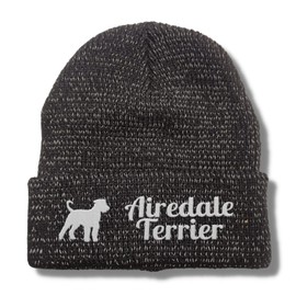 siviwonder Airedale Terrier Reflective Hat Embroidery Dog Winter Knitted Hat Reflex Beanie Warm, black