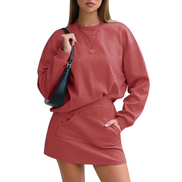 EXLURA Women 2 Piece Sets Cotton Tracksuits Workout Set Crewneck