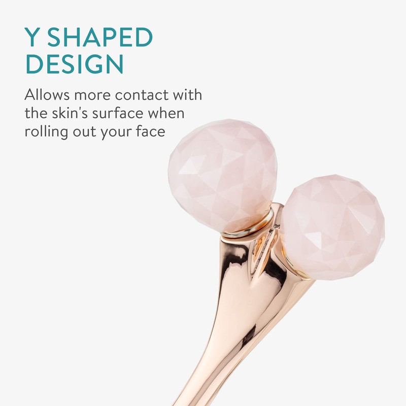 Navaris 3D Rose Quartz Face Roller - Massager with Double