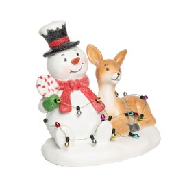 Transpac 6.25" Multicolor Christmas Tangled Snowman & Reindeer Decor - Festive Resin Figurines for Indoor Tabletop Holiday Home Decor Multicolor