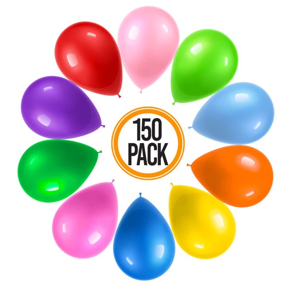 Prextex 125 Party Balloons 12 Inch 10 Assorted Rainbow Colors - Bulk Pack of Strong Latex Balloons for Party Decorations, Birthday Parties Supplies or Arch Decor - Helium Quality
