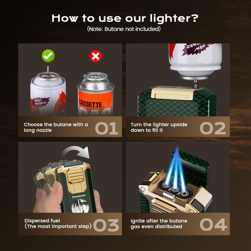 All-in-one Torch Lighter with V Cutter, Punch, Needle, Holder and