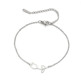 UNIFT Tulip Charm Bracelet for Women Stainless Steel Dainty Elegant Tulip Flower Bracelets Tulip Jewelry Mother's Day Gifts (silver)