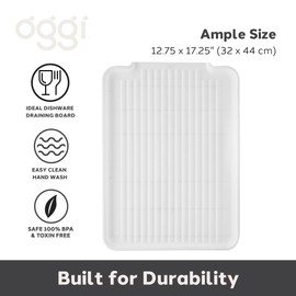 OGGI Dish Drain Board & Drying Rack Tray for Kitchen - Ideal Rigid Drainboard, Dish Drainer Tray, Dish Drain Boards for Kitchen Counter, 12.75 x 17.25" - White