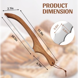 VAlinks Double Serrated Bread Knife for Homemade Sourdough Bread Slicer 15.8" Wooden Premium Stainless Steel Bow Saw with Cover For Both Left-Handed and Right-Handed