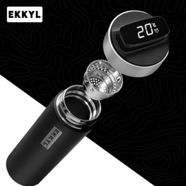 EKKYL Smart Bottle Medical Grade Stainless Steel Sus 316L - Double Walled & Vacuum Insulated - Leak Proof & BPA free - Ideal for Home, Office, Car, Gym Sports or Travel. (Black)