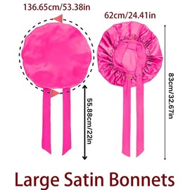Satin Hair Bonnet for Sleeping Large Bonnets with Tie Band Hair Wrap with Adjustable Straps Hair Cap Night Sleep Caps for Women Curly Braid Hair - Color: Hot pink
