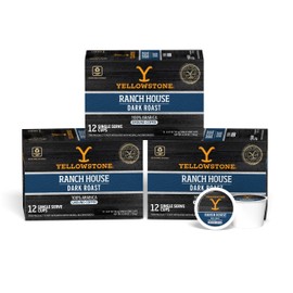 Yellowstone Ranch House Dark Roast Coffee, Single Serve Recyclable Pods/Cups, 100% Arabica Beans, 36 Count