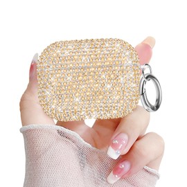 Newseego for AirPods Pro 2 Generation Case, Luxury Sparkly Bling Rhinestone Case with Keychain for Women Girls Anti-Lost Glitter Crystal Hard PC Shockproof Protective Cover for AirPods Pro 2th-Gold